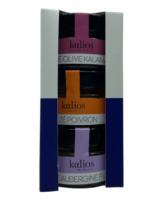 COFFRET 3 MEZES APERO - AUBERGINE, OLIVES KALAMATA, POIVRONS - KALIOS