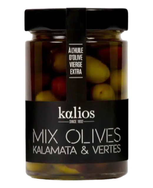 MIX OLIVES KALAMATA & CHALKIDIKI A L'HUILE D'OLIVE - 310G - KALIOS