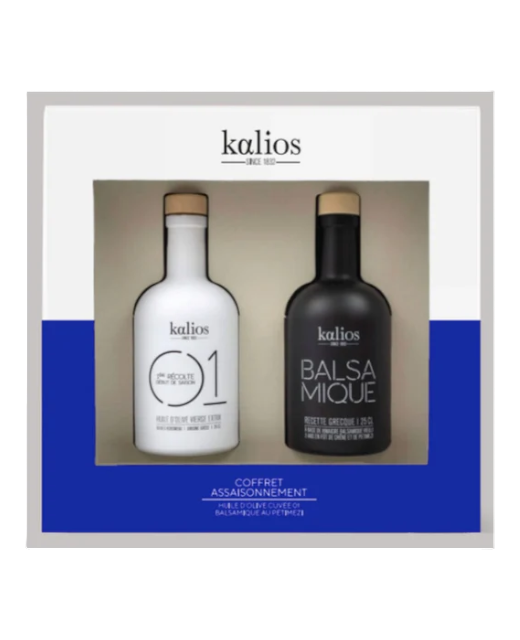 COFFRET ASSAISONNEMENT - HUILE D'OLIVE CUVEE 01 & BALSAMIQUE PETIMEZI - KALIOS